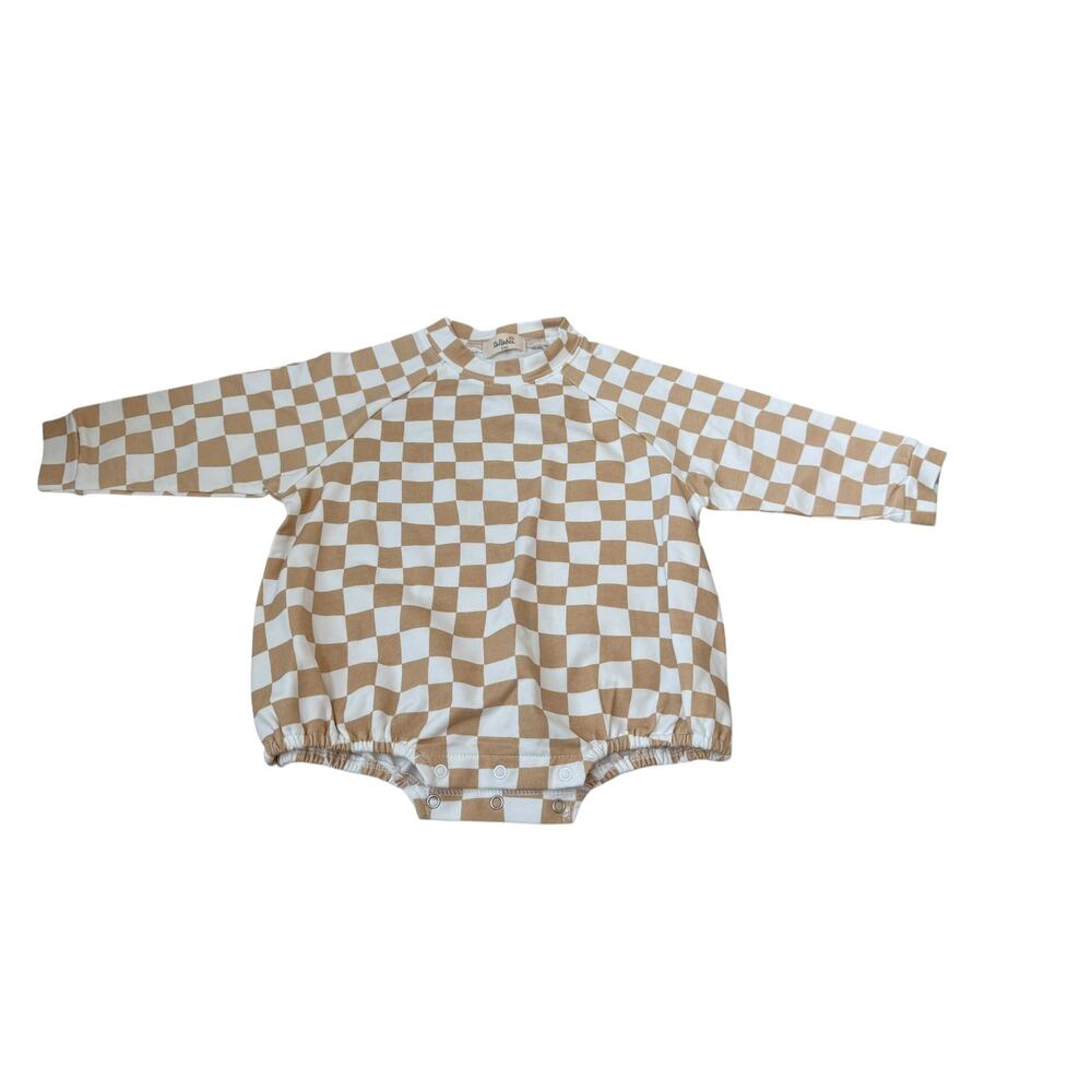 Tullabee Baby Tan/White Checkered Long Sleeve Romper Size 3-6M
